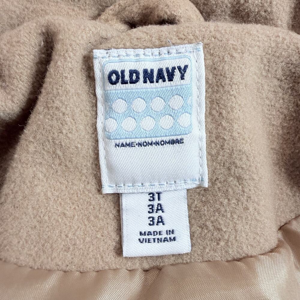 Old Navy Wool Peacoat Girls Tan Double Breasted Hooded Jacket Sz 3T 3A - Picture 4 of 13